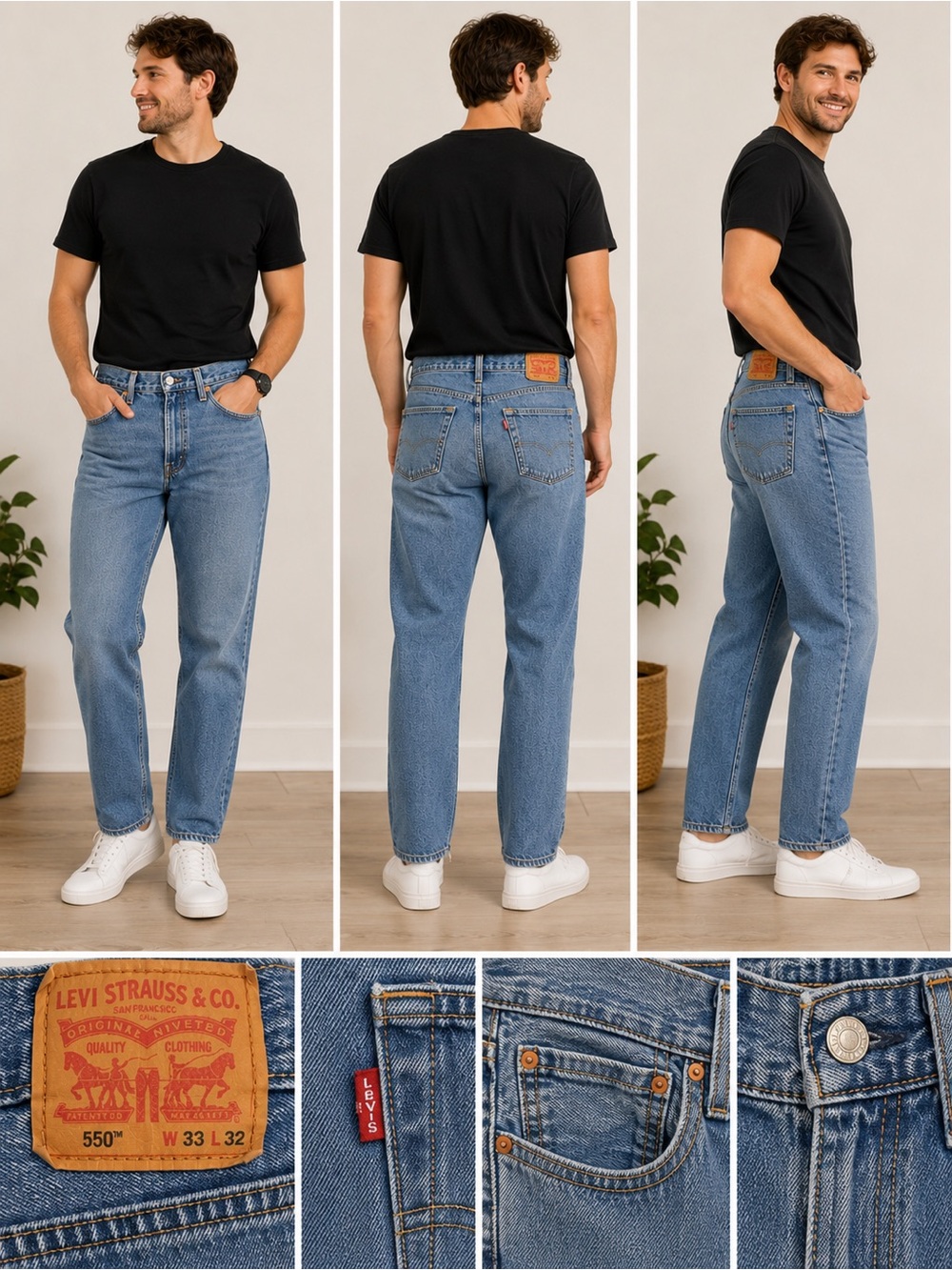 Levi’s 550 Relaxed Fit Men’s Jeans W32 Light Wash Denim Classic 5-Pocket